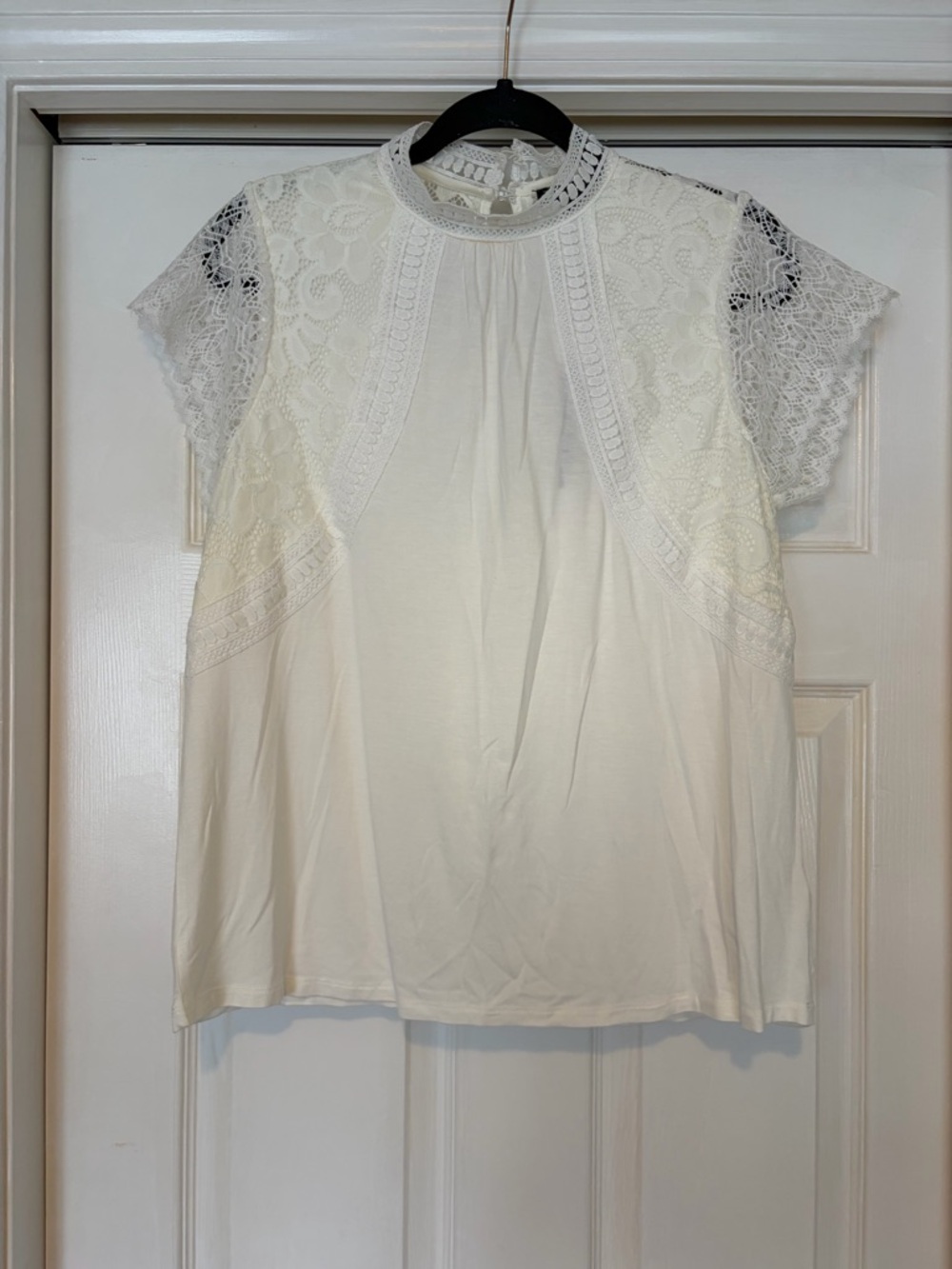 Cable & Gauge White Lace Sleeve Knit Top